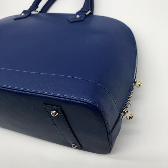 Pulicati Blue Leather Large Dome Convertible Satchel  Bag - Picture 8 of 10